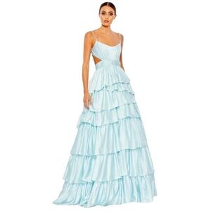 MAC DUGGAL Dress Size 4 Evening Gown Light Blue Ruffle Tiered Cut Out NEW